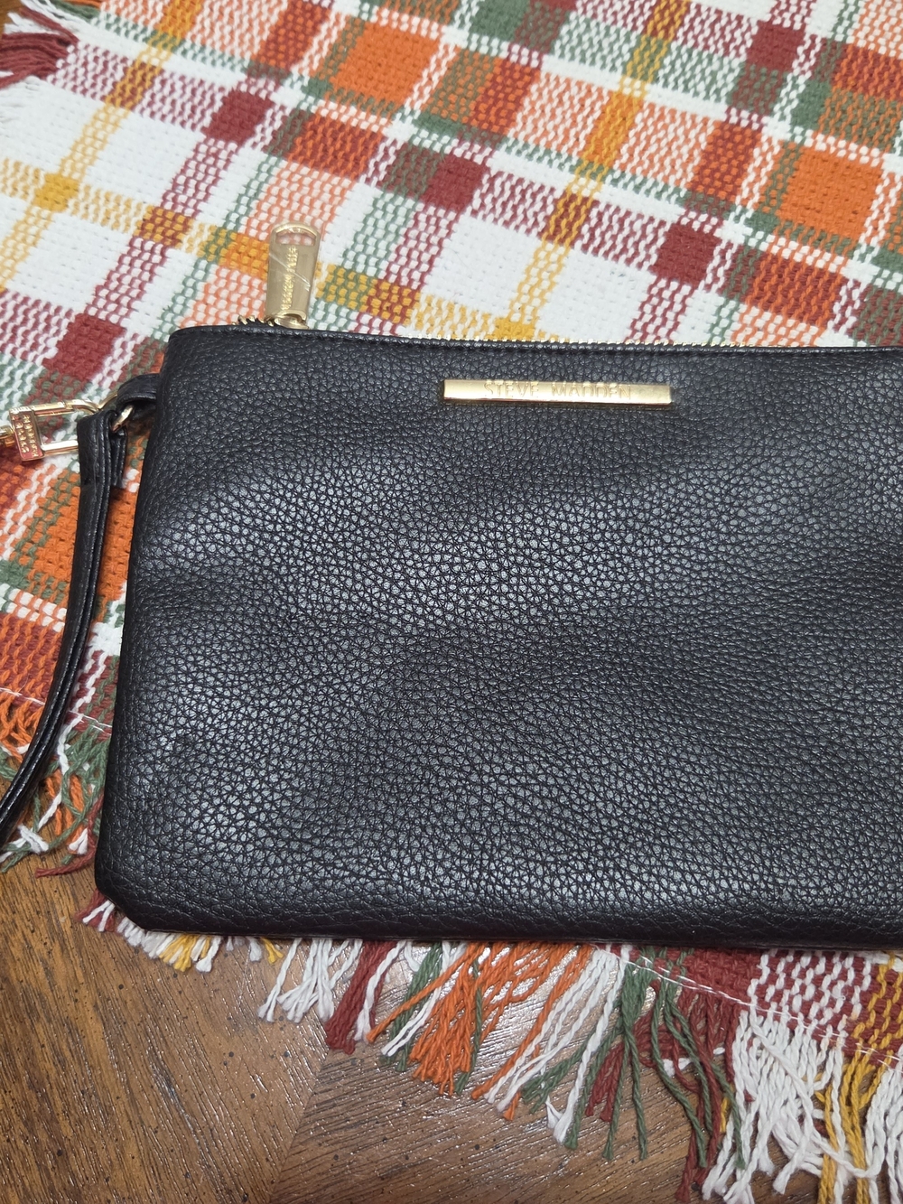 Black Wristlet Clutch with Gold Hardware